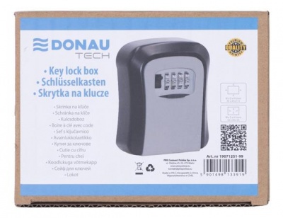 Kulcs széf, számzáras, 115x95x40 mm, DONAU "Tech", ezüst-fekete