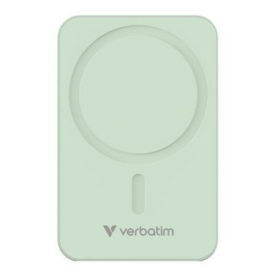Power bank, mágneses (vezeték nélküli), 20.000mAh, VERBATIM "Charge n Go Essentials", zöld