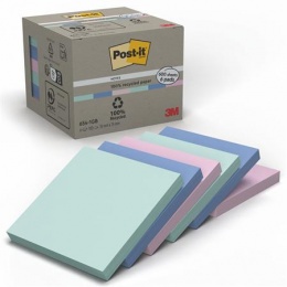 Öntapadó jegyzettömb, 76x76 mm, 6x100 lap, környezetbarát, 3M POSTIT "Nature", vegyes pasztell színek